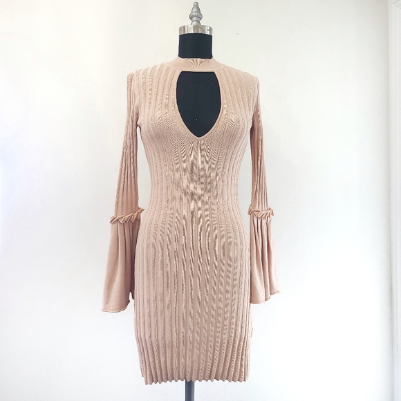 C/MEO Collective Revolve Ribbed Textured Knit 70s Bell Sleeve Cutout Mini Dress - Picture 2 of 12